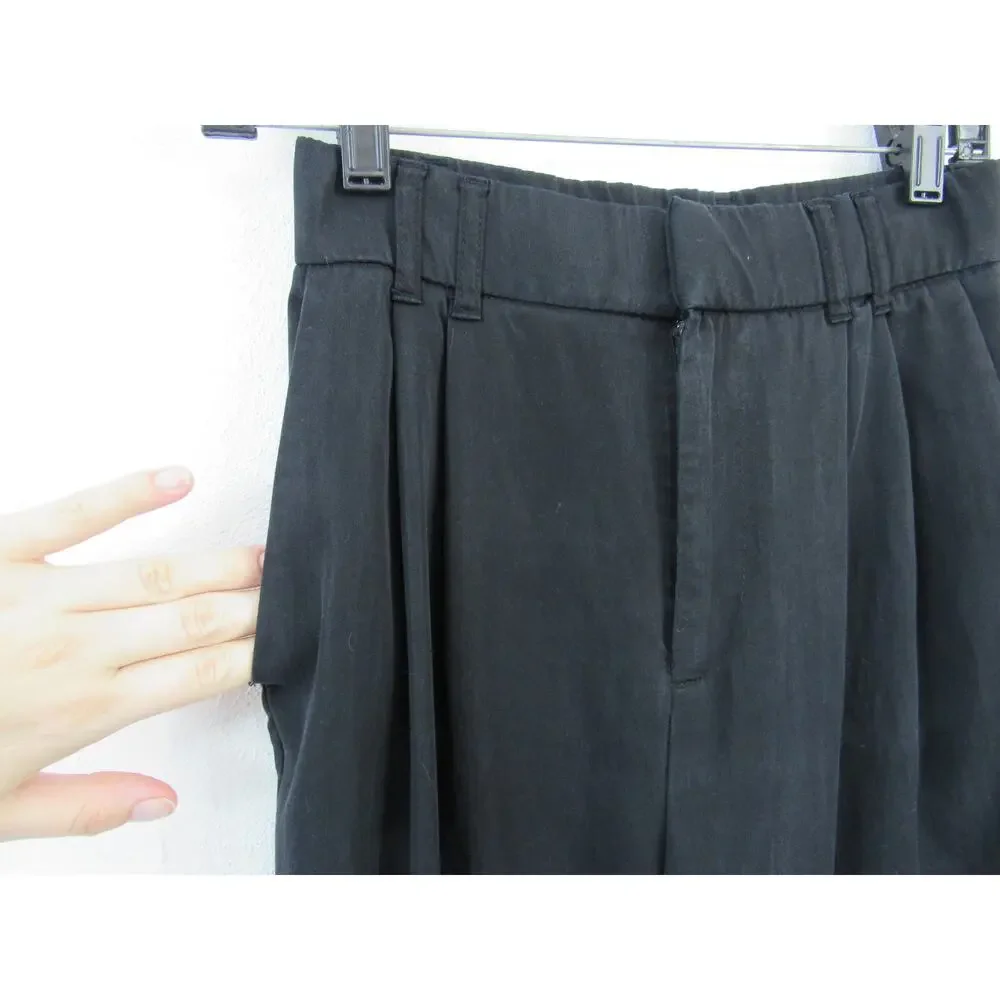 Zara XS Black Trouser Pants Pleated High Rise Wide Leg Comfort